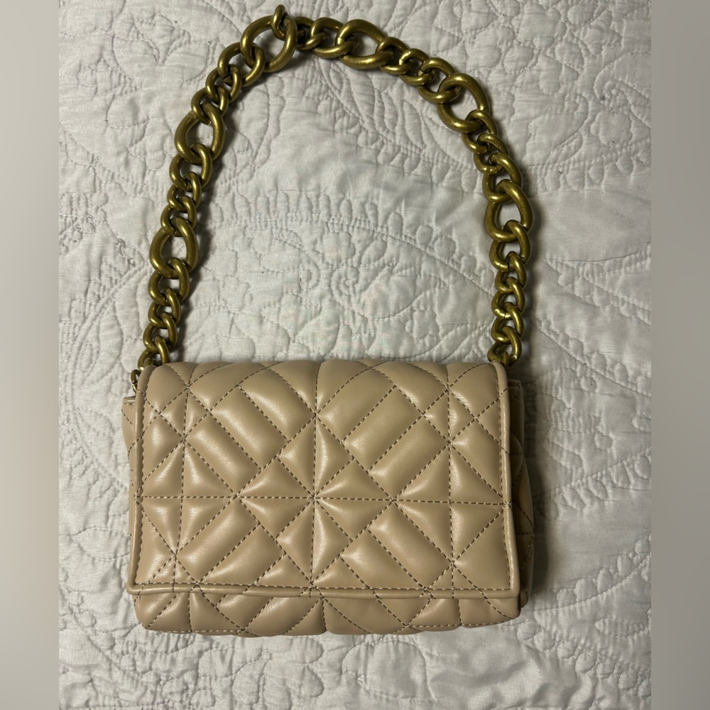 Zara Quilted Tan Chain Shoulder Bag (worn once)